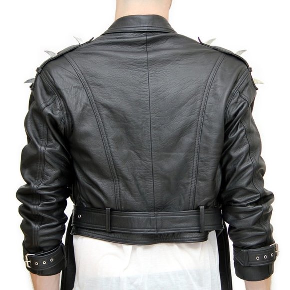Leather Punk Motorcycle Jacket with Spikes - Picture 5 of 8